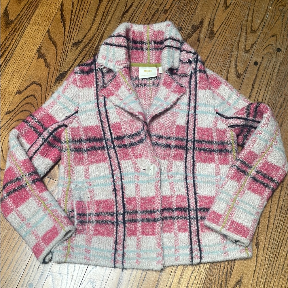 Maeve Anthropologie sz XS Jacket Shacket pink black blue features wool alpaca